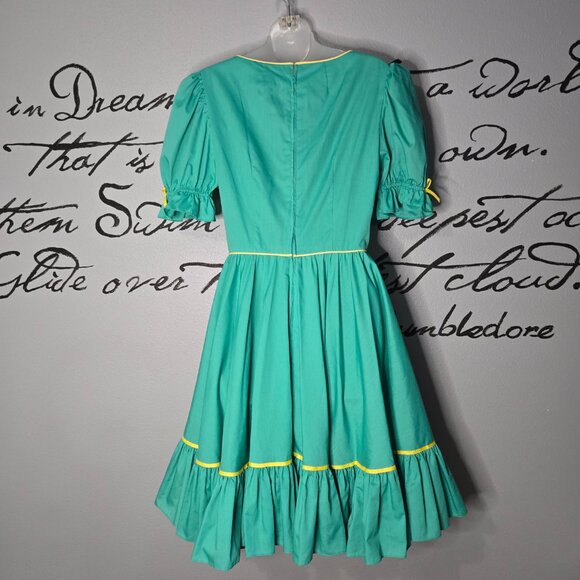 Vintage Handmade Square Dance Rockabilly Full Circle Skirt Green w/Yellow Flower - Picture 4 of 8